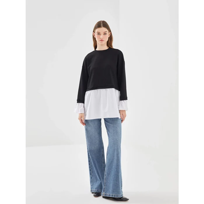 LCW Modest Siyah Bisiklet Yaka Kadın Sweatshirt Tunik