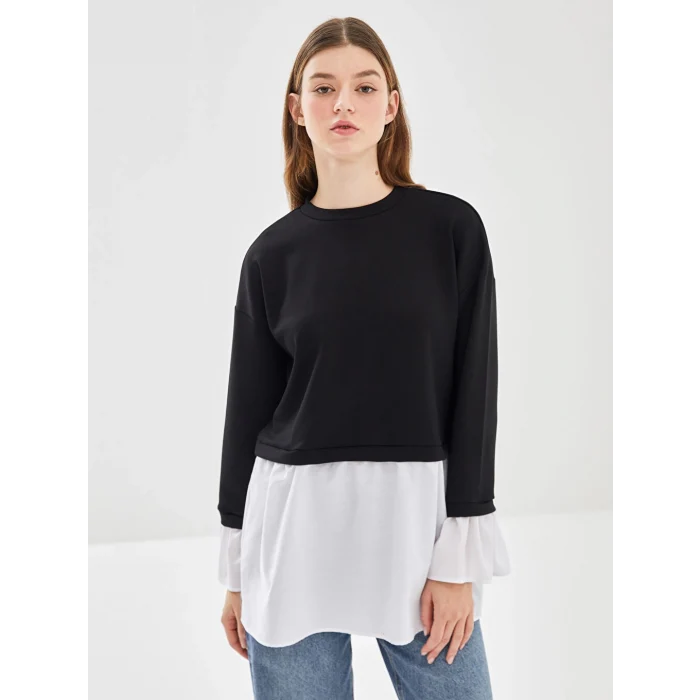 LCW Modest Siyah Bisiklet Yaka Kadın Sweatshirt Tunik