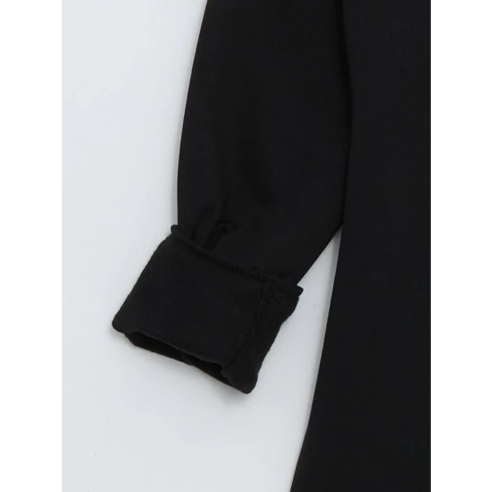 LCW Modest Siyah Bisiklet Yaka Nakışlı Kadın Kalın Sweatshirt Tunik