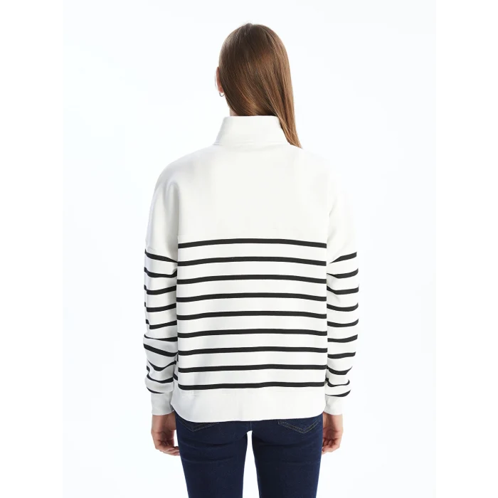 LCW Modest Siyah Dik Yaka Çizgili Kadın Sweatshirt Tunik