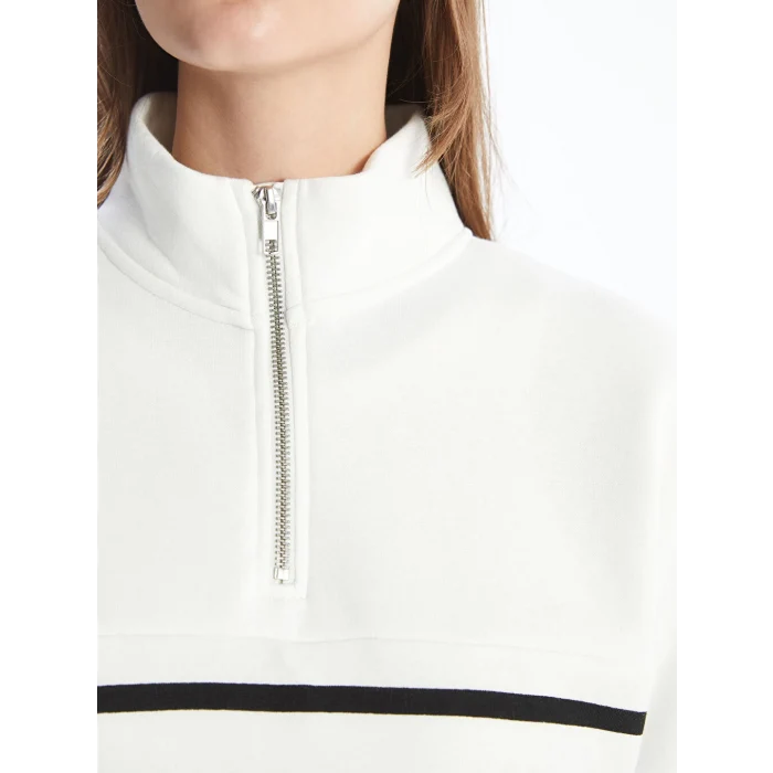 LCW Modest Siyah Dik Yaka Çizgili Kadın Sweatshirt Tunik