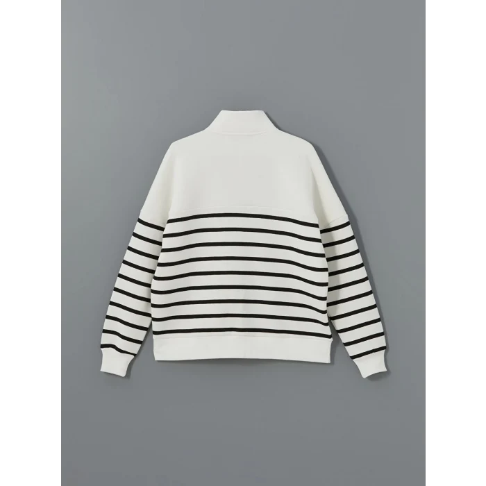 LCW Modest Siyah Dik Yaka Çizgili Kadın Sweatshirt Tunik