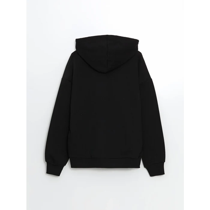 LCW Modest Siyah Kapüşonlu Oversize Kadın Fermuarlı Sweatshirt
