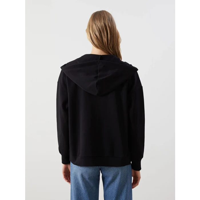 LCW Modest Siyah Kapüşonlu Oversize Kadın Fermuarlı Sweatshirt