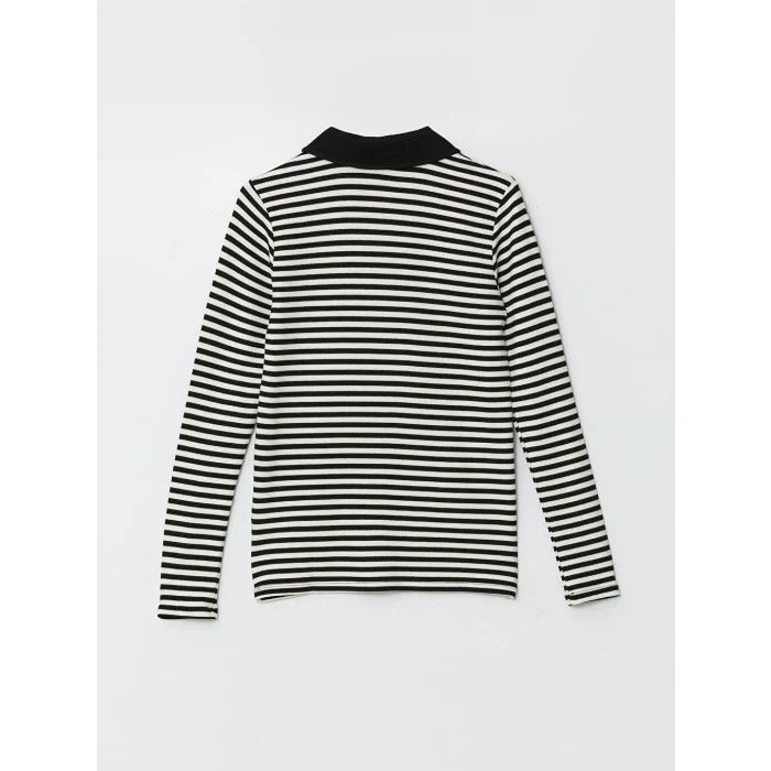 LCW Modest Siyah Polo Yaka Çizgili Kadın Body