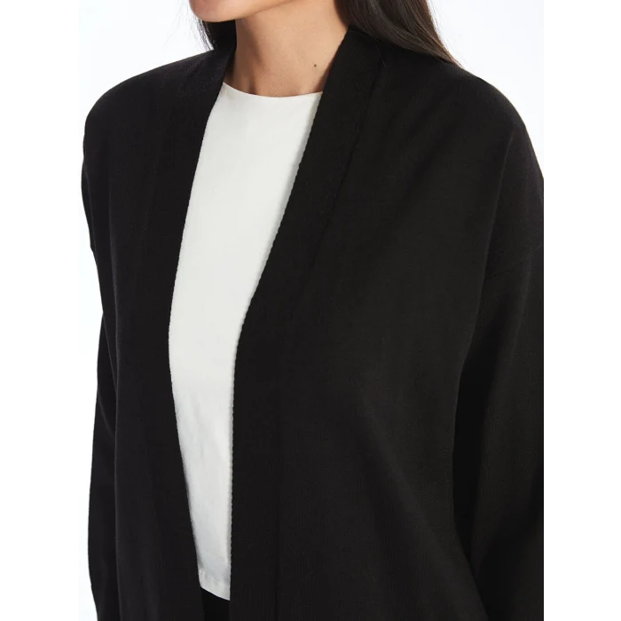 LCW Modest Siyah Şal Yaka Düz Uzun Kollu Kadın Triko Hırka