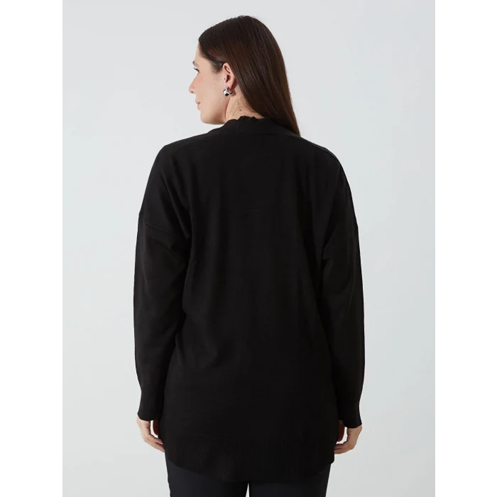 LCW Modest Siyah Şal Yaka Düz Uzun Kollu Kadın Triko Hırka