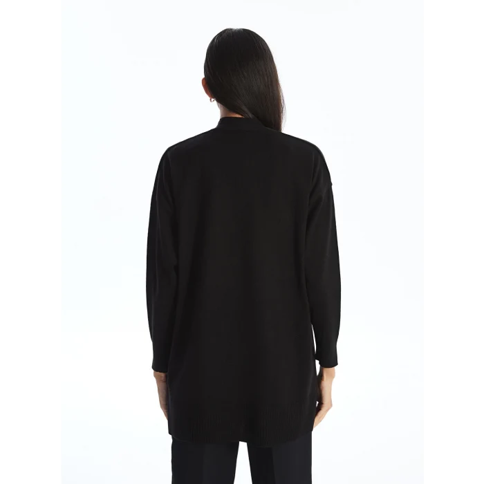 LCW Modest Siyah Şal Yaka Düz Uzun Kollu Kadın Triko Hırka