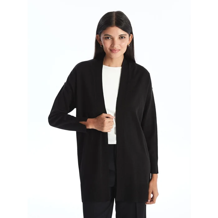 LCW Modest Siyah Şal Yaka Düz Uzun Kollu Kadın Triko Hırka