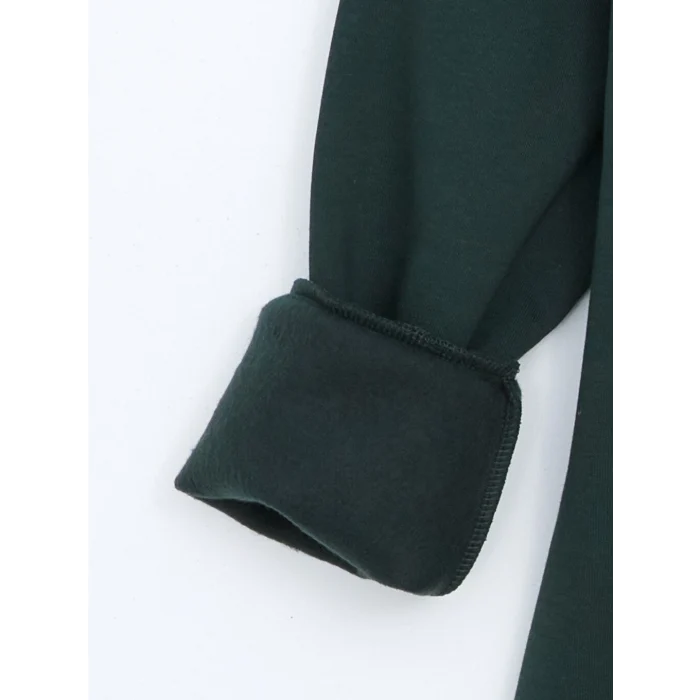 LCW Modest Yeşil Bisiklet Yaka Baskılı Oversize Kadın Sweatshirt Tunik