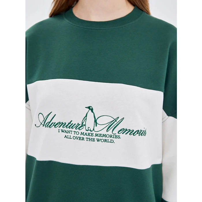 LCW Modest Yeşil Bisiklet Yaka Nakışlı Kadın Sweatshirt Tunik