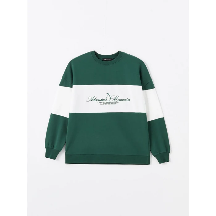 LCW Modest Yeşil Bisiklet Yaka Nakışlı Kadın Sweatshirt Tunik