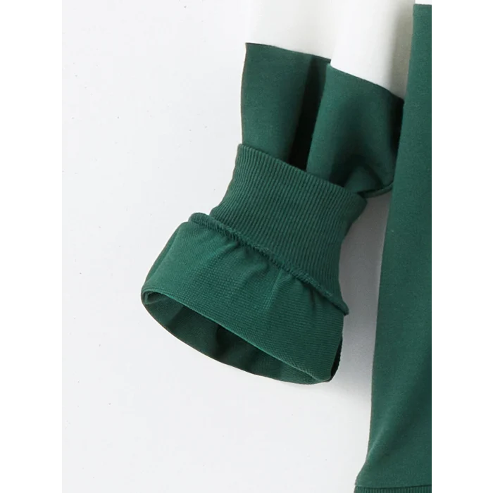 LCW Modest Yeşil Bisiklet Yaka Nakışlı Kadın Sweatshirt Tunik