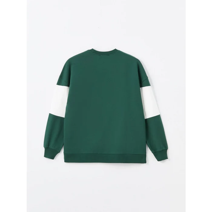 LCW Modest Yeşil Bisiklet Yaka Nakışlı Kadın Sweatshirt Tunik