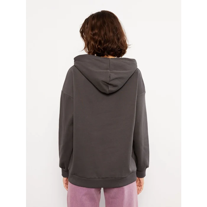 LCW Vision Antrasit Kapüşonlu Baskılı Uzun Kollu Kadın Sweatshirt