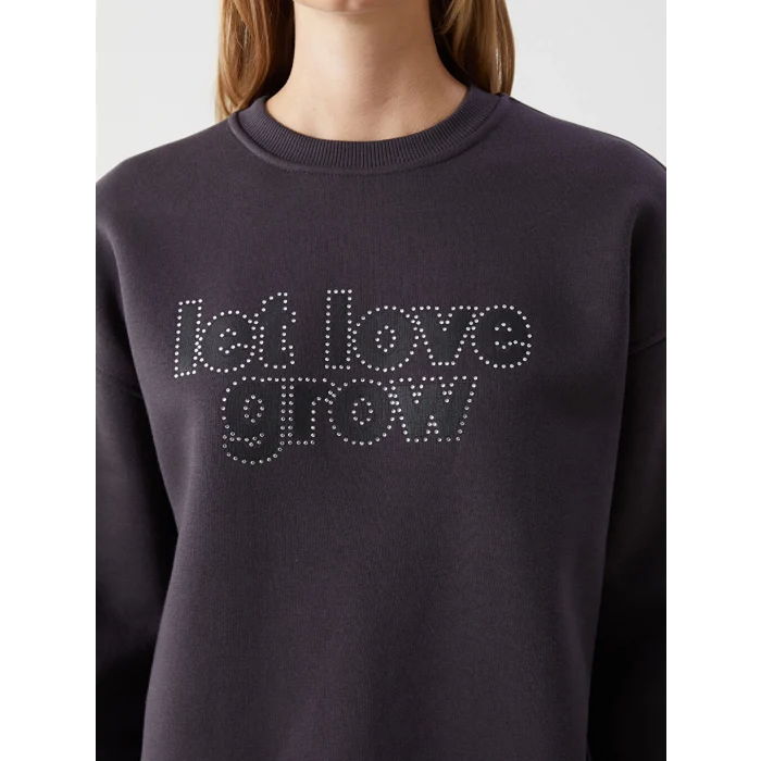 LCW Vision Antrasit Taşlı Oversize Kadın Kalın Sweatshirt