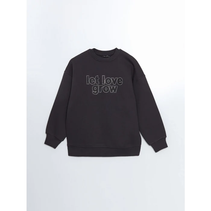 LCW Vision Antrasit Taşlı Oversize Kadın Kalın Sweatshirt
