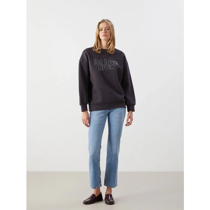 LCW Vision Antrasit Taşlı Oversize Kadın Kalın Sweatshirt