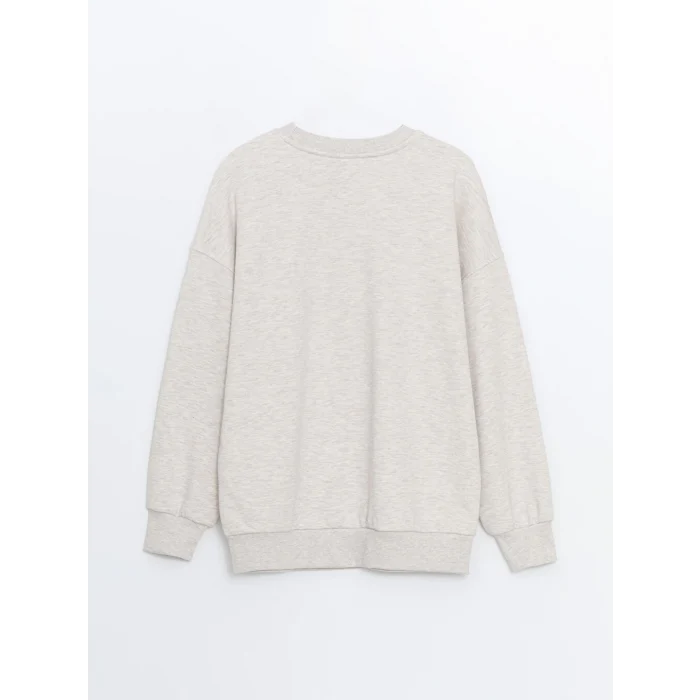 LCW Vision Bej Bisiklet Yaka Baskılı Oversize Kadın Kalın Sweatshirt