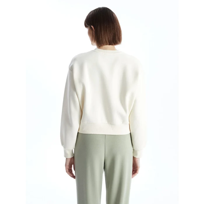 LCW Vision Bej Bisiklet Yaka Baskılı Oversize Kadın Kalın Sweatshirt