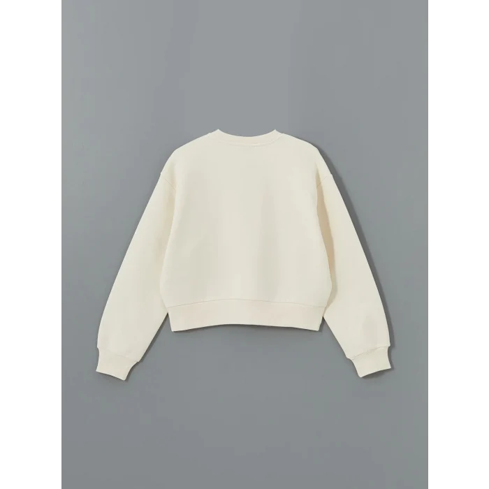 LCW Vision Bej Bisiklet Yaka Baskılı Oversize Kadın Kalın Sweatshirt