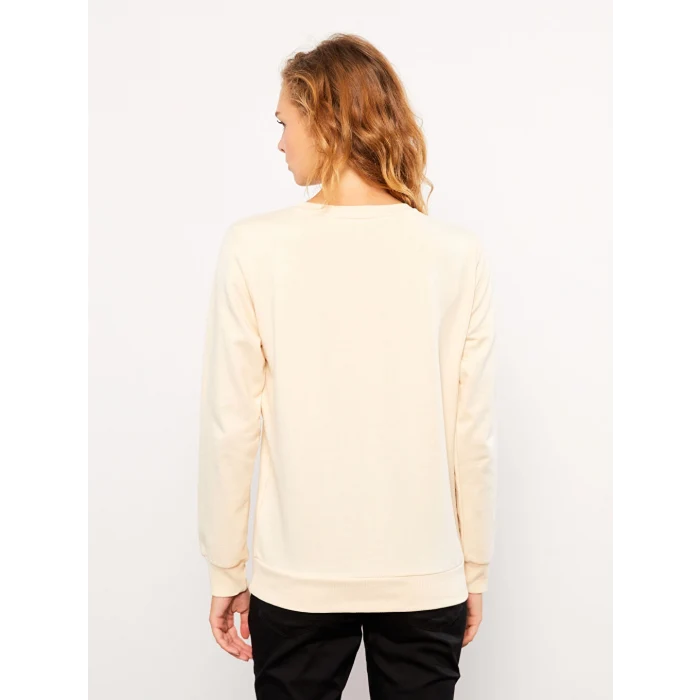 LCW Vision Bej Bisiklet Yaka Baskılı Uzun Kollu Kadın Sweatshirt