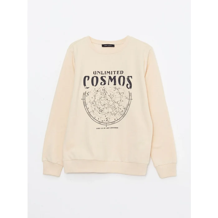 LCW Vision Bej Bisiklet Yaka Baskılı Uzun Kollu Kadın Sweatshirt