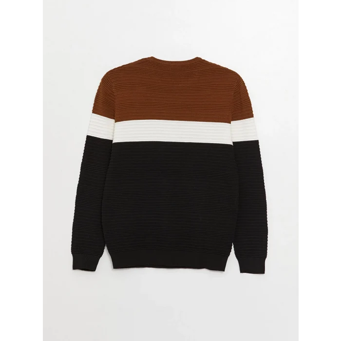 LCW Vision Bej Bisiklet Yaka Uzun Kollu Renk Bloklu Erkek Triko Kazak