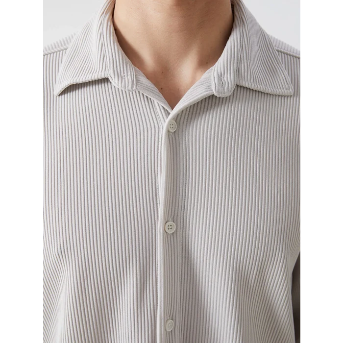 LCW Vision Bej Rahat Kalıp Uzun Kollu Erkek Dokulu Gömlek