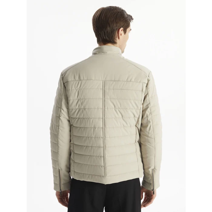 LCW Vision Bej Slim Fit Dik Yaka Erkek Deri Görünümlü Mont
