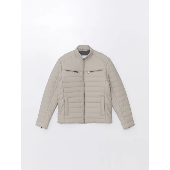 LCW Vision Bej Slim Fit Dik Yaka Erkek Deri Görünümlü Mont