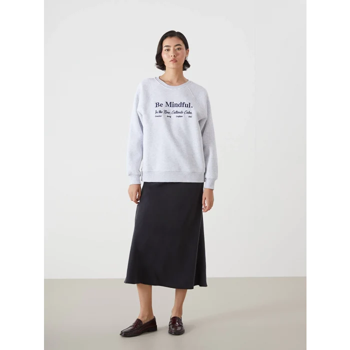 LCW Vision Beyaz Bisiklet Yaka Nakışlı Kadın Kalın Sweatshirt