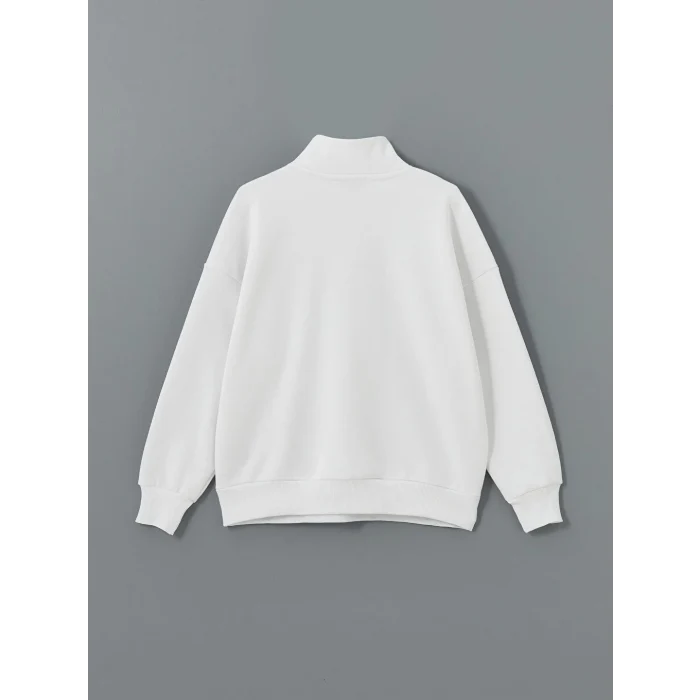 LCW Vision Beyaz Dik Yaka Baskılı Oversize Kadın Kalın Sweatshirt