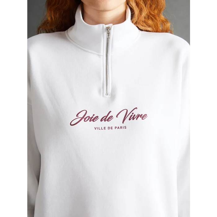 LCW Vision Beyaz Dik Yaka Baskılı Oversize Kadın Kalın Sweatshirt