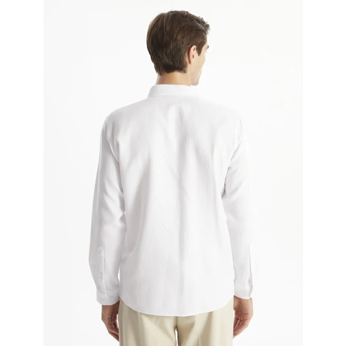 LCW Vision Beyaz Slim Fit Uzun Kollu Armürlü Erkek Dokulu Gömlek