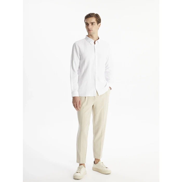 LCW Vision Beyaz Slim Fit Uzun Kollu Armürlü Erkek Dokulu Gömlek