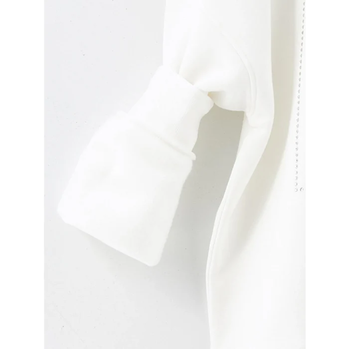 LCW Vision Ekru Bisiklet Yaka Baskılı Oversize Kadın Kalın Sweatshirt