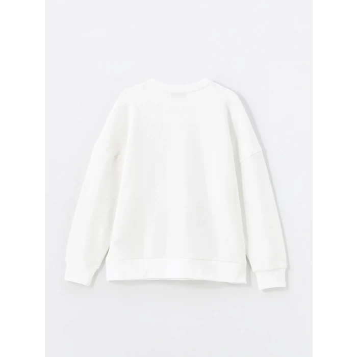 LCW Vision Ekru Bisiklet Yaka Baskılı Oversize Kadın Kalın Sweatshirt