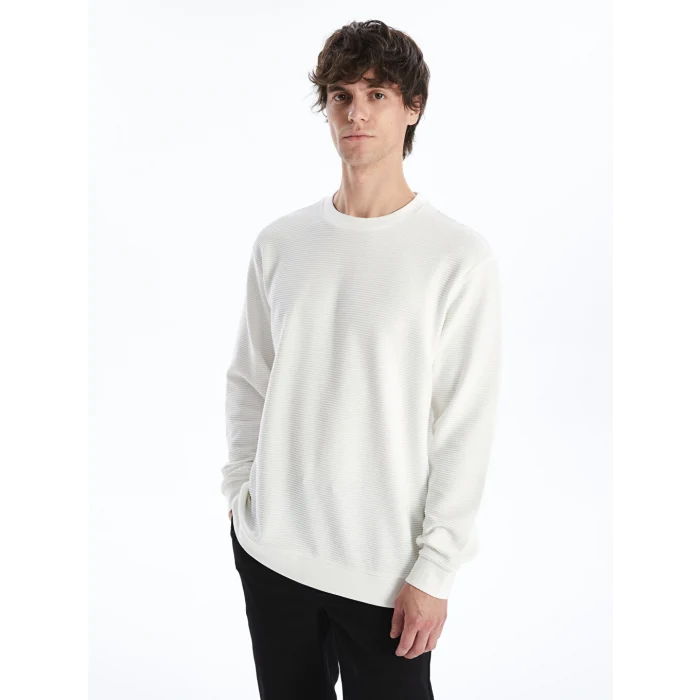 LCW Vision Ekru Bisiklet Yaka Uzun Kollu Erkek Dokulu Sweatshirt