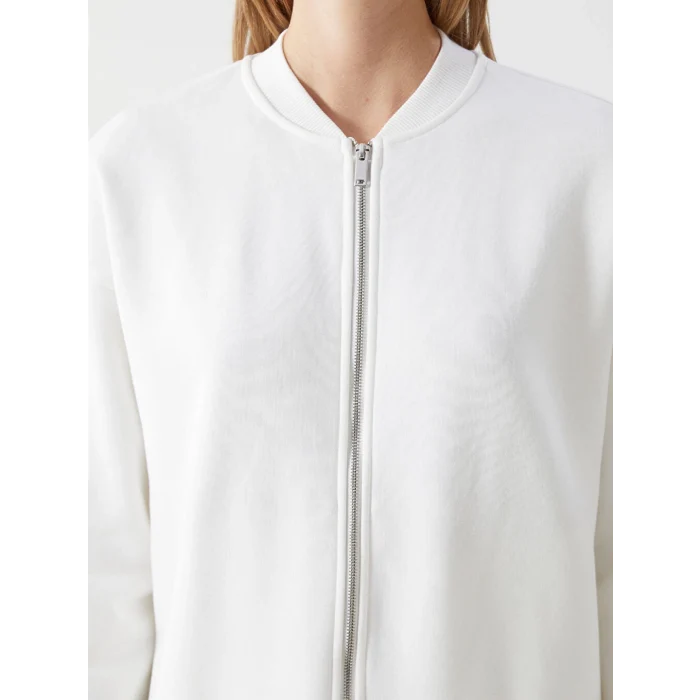 LCW Vision Ekru Kolej Yaka Oversize Kadın Fermuarlı Sweatshirt