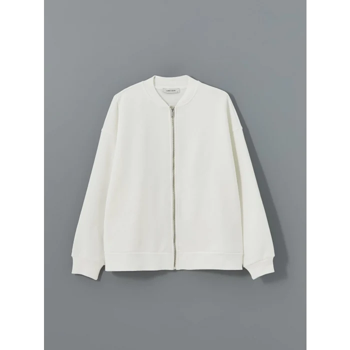 LCW Vision Ekru Kolej Yaka Oversize Kadın Fermuarlı Sweatshirt