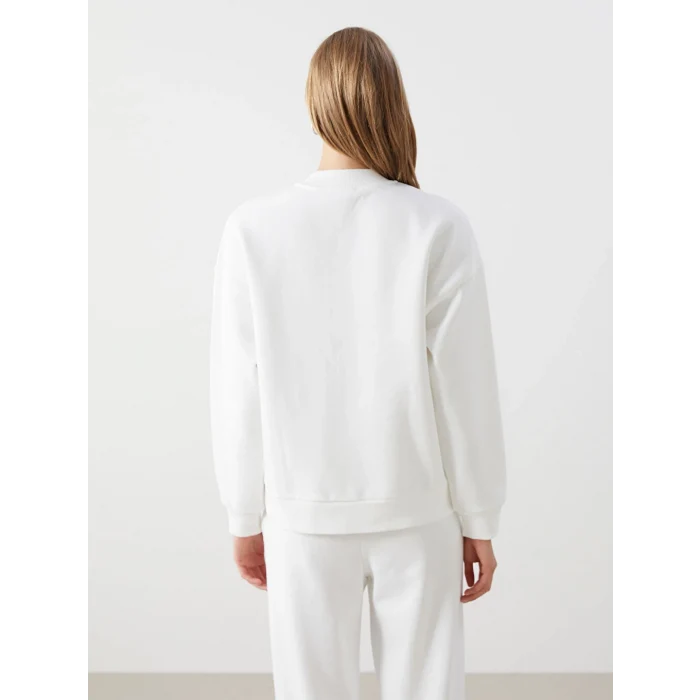 LCW Vision Ekru Kolej Yaka Oversize Kadın Fermuarlı Sweatshirt