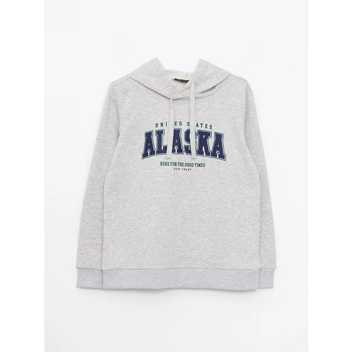 LCW Vision Gri Baskılı Kadın Kalın Hoodie