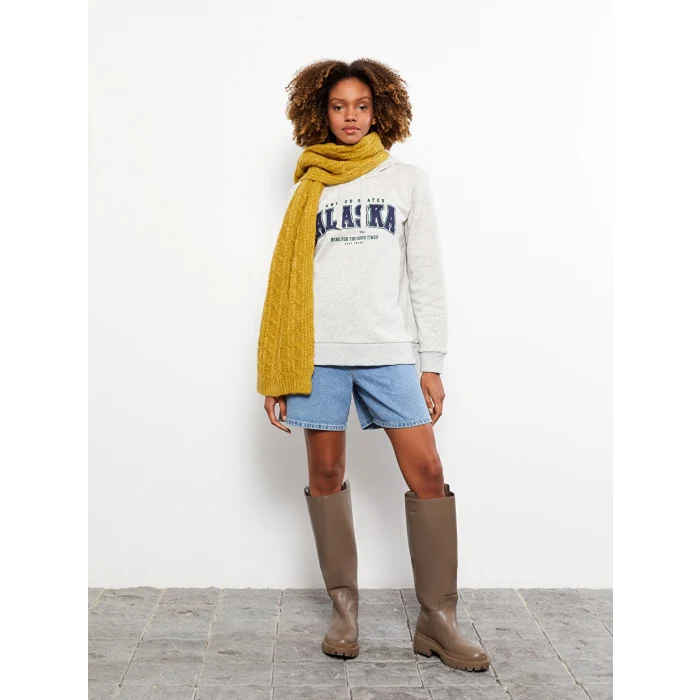 LCW Vision Gri Baskılı Kadın Kalın Hoodie