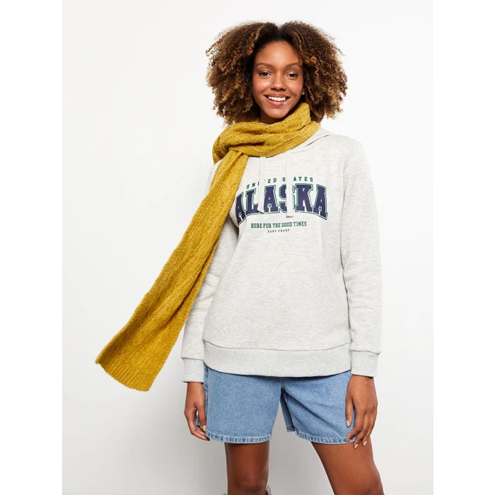 LCW Vision Gri Baskılı Kadın Kalın Hoodie