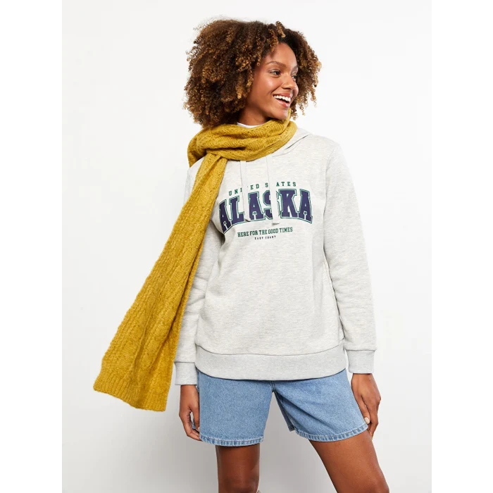 LCW Vision Gri Baskılı Kadın Kalın Hoodie