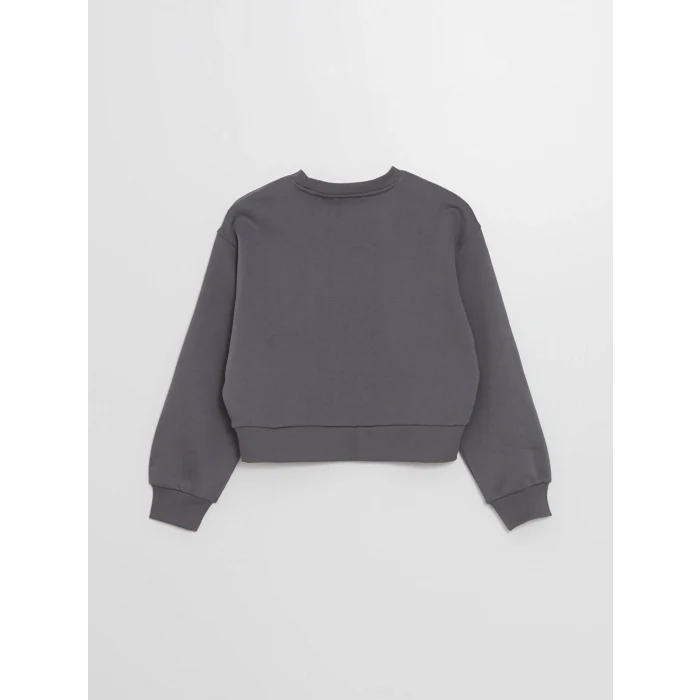 LCW Vision Gri Bisiklet Yaka Baskılı Oversize Kadın Kalın Sweatshirt