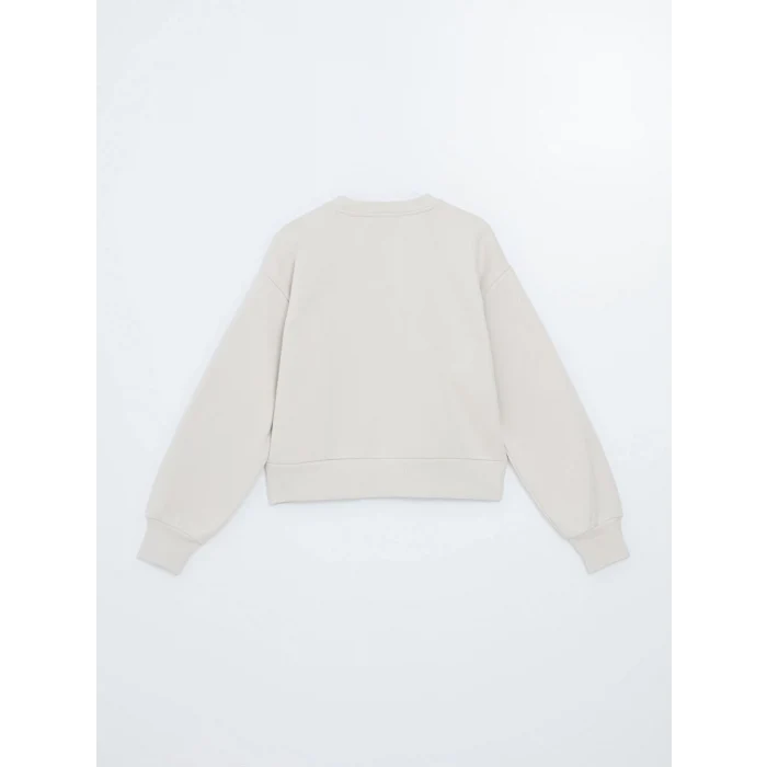 LCW Vision Gri Bisiklet Yaka Baskılı Oversize Kadın Kalın Sweatshirt