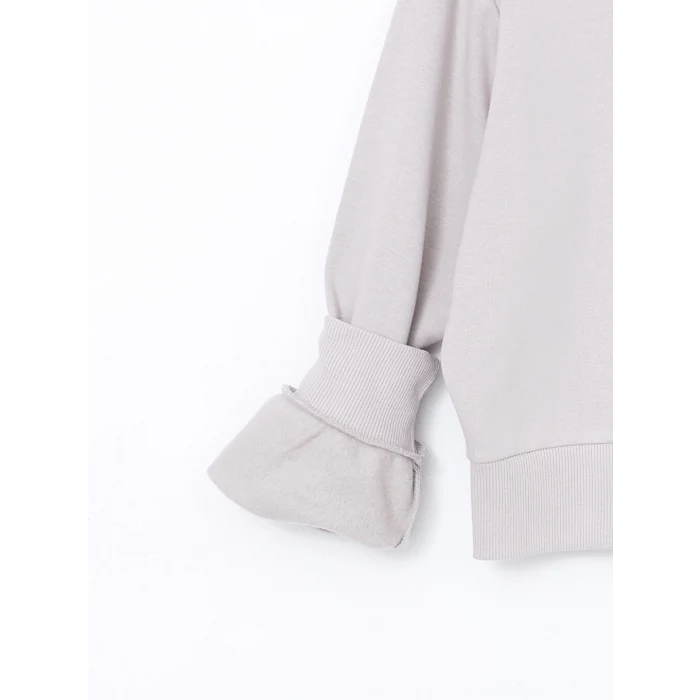 LCW Vision Gri Bisiklet Yaka Baskılı Oversize Kadın Kalın Sweatshirt