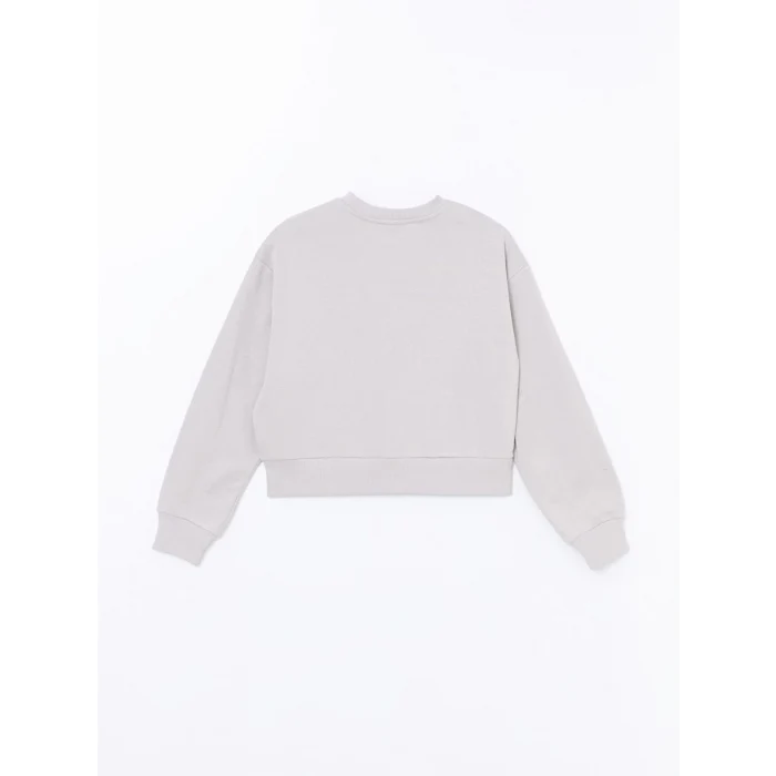 LCW Vision Gri Bisiklet Yaka Baskılı Oversize Kadın Kalın Sweatshirt
